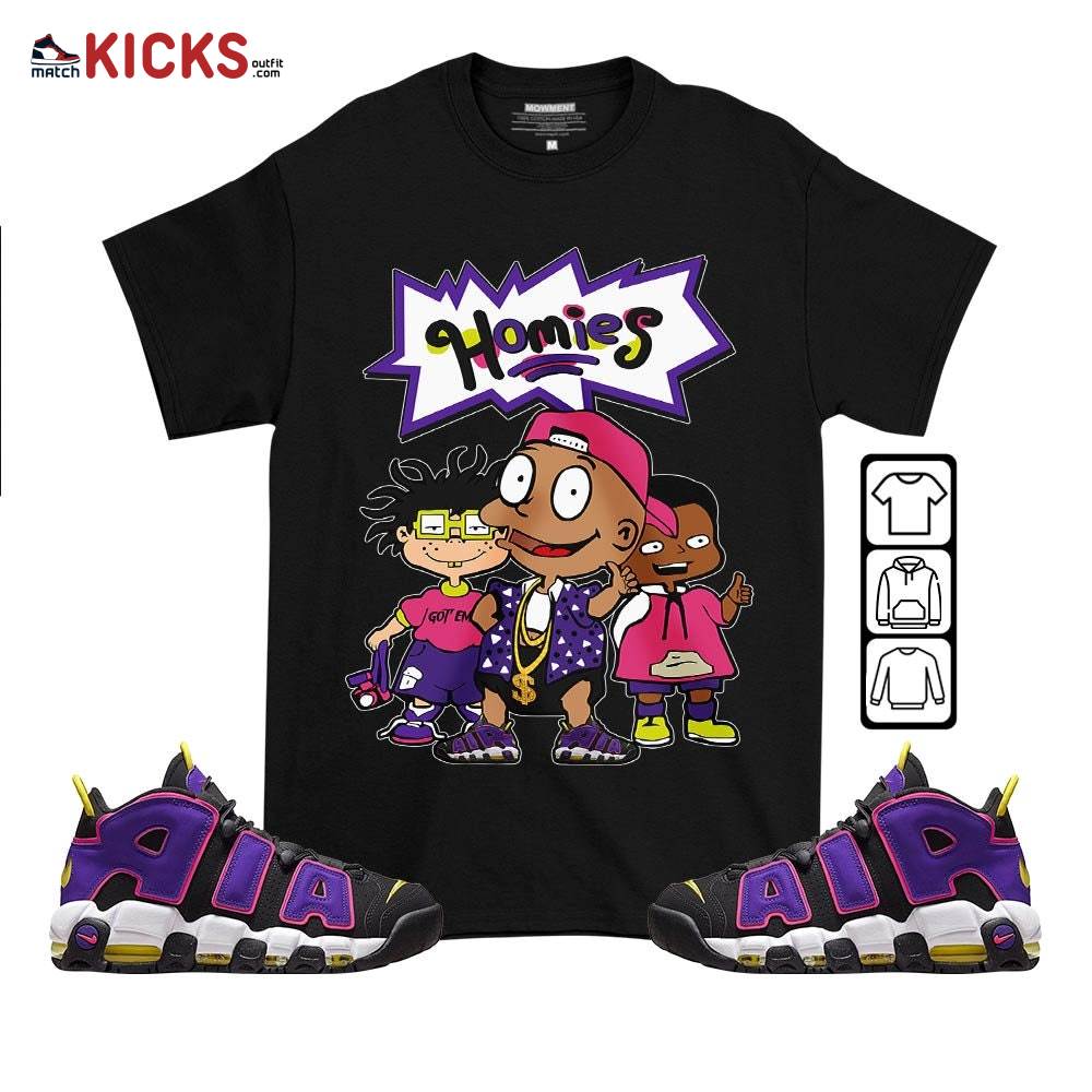 Tommy Homies Sneaker Shirt Match Uptempo Black Multi Color, Air More Uptempo Black Court Purple MKO T-Shirt
