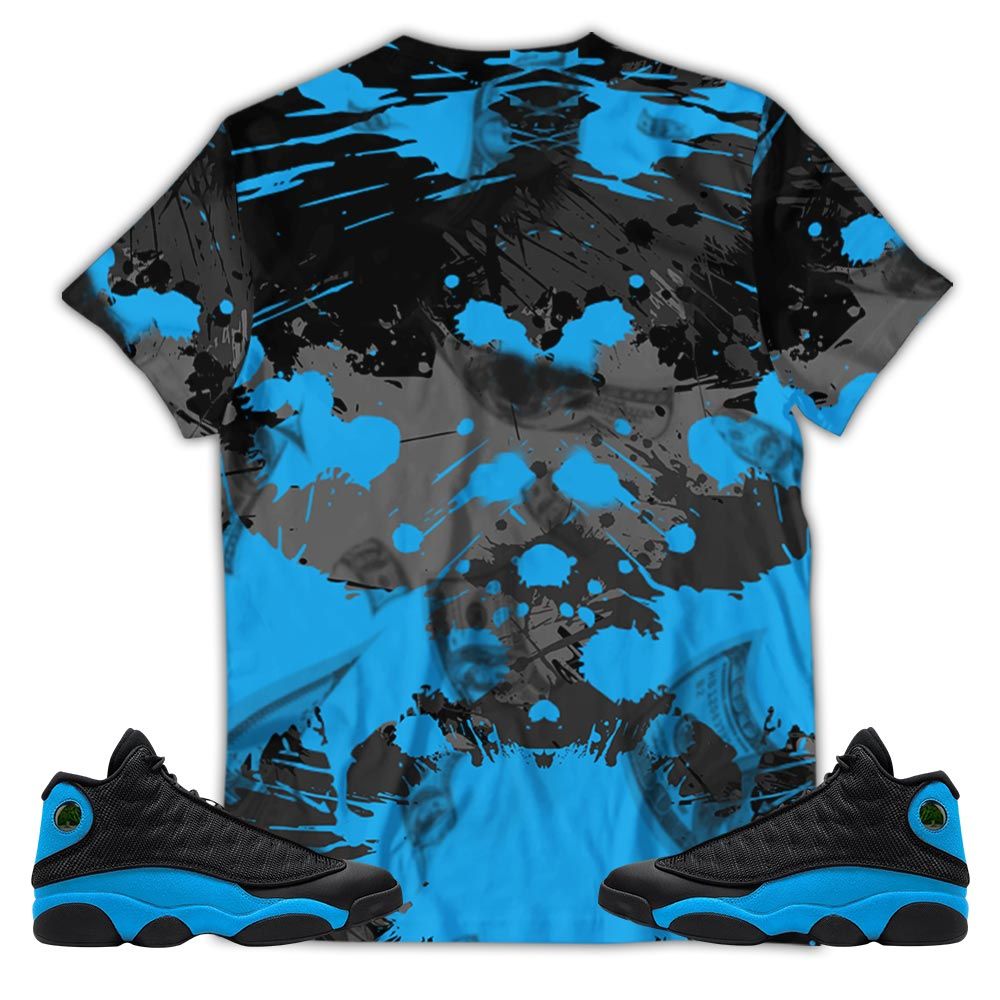 Trapmoney Drip Sneaker Shirt Match Black University Blue 13S, Jordan 13 Black University Blue 2022 Hoodie Sweatshirt Tee All Over Print MKO Shirt