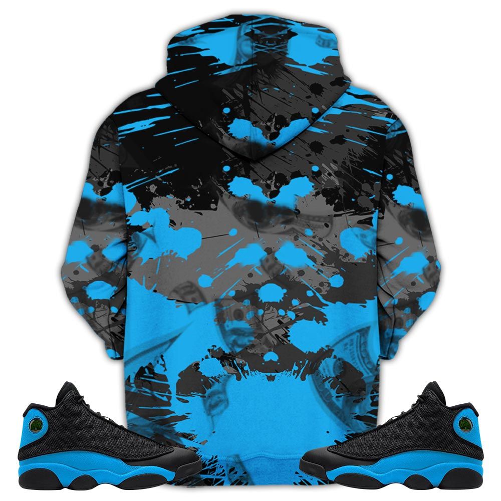 Traps Money Drip Sneaker Shirt Match Black University Blue 13S, Jordan 13 Black University Blue 2022 Hoodie Sweatshirt Tee All Over Print MKO Shirt