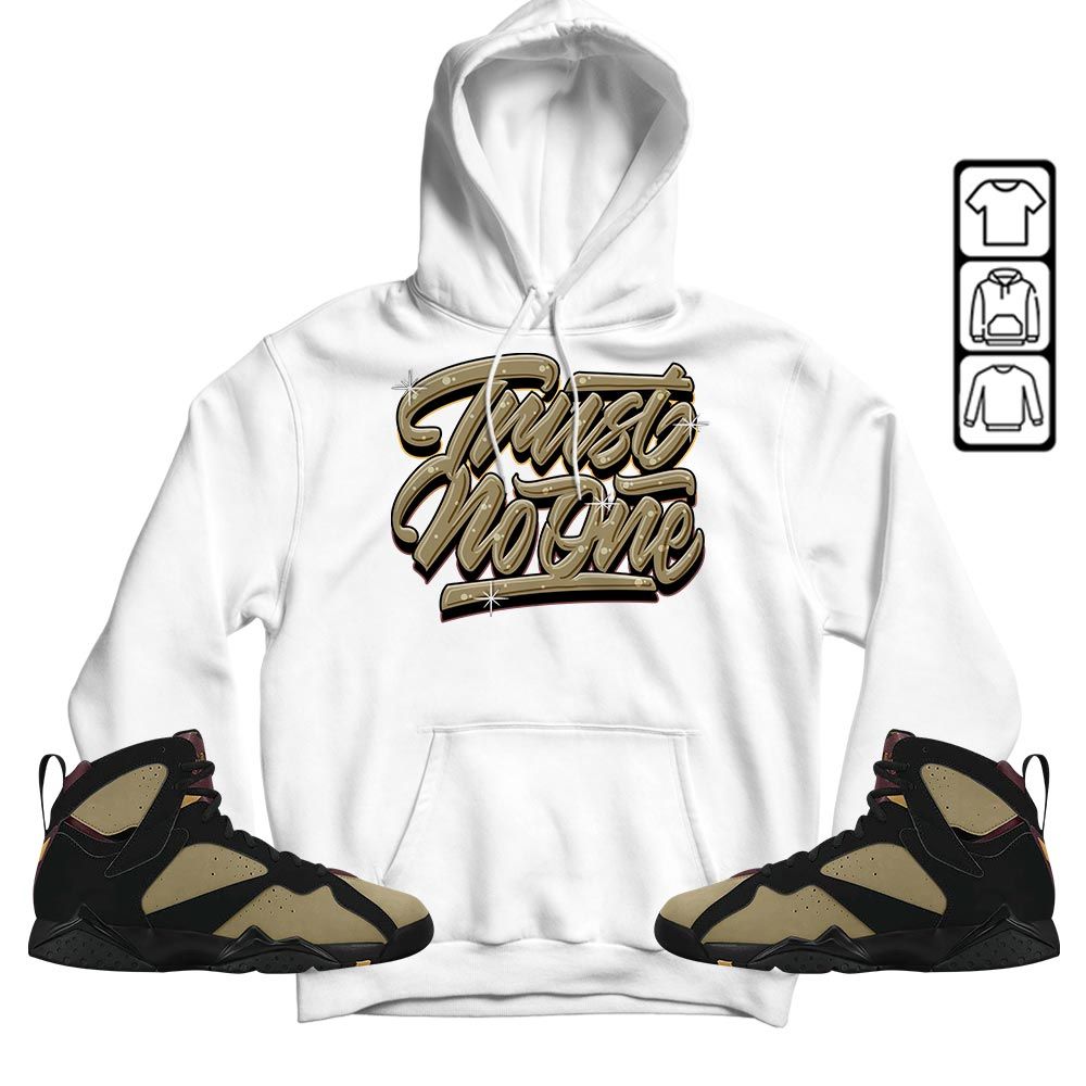 Trust No One Youth Sneaker Shirt Match Black Cherrywood 7s, Jordan 7 Black Olive MKO T-Shirt