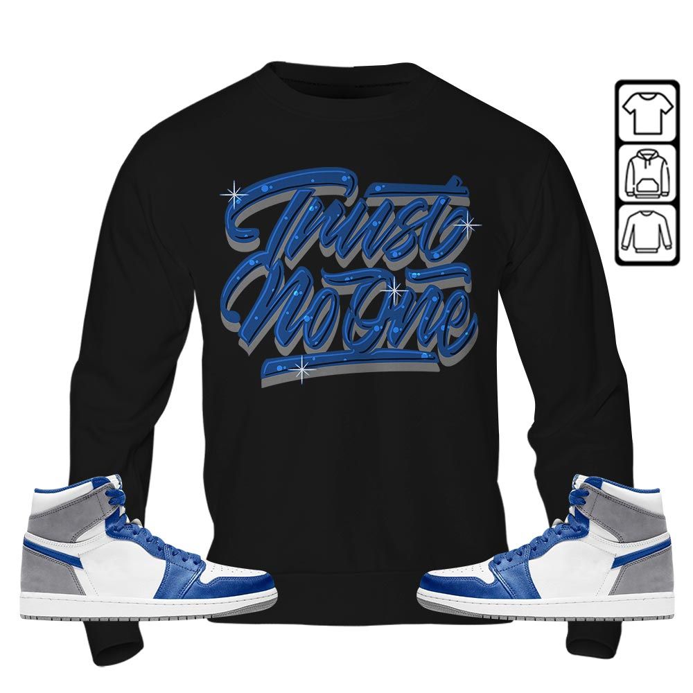 Trust No One Youth Sneaker Shirt Match True Blue 1s, Jordan 1 High OG True Blue MKO T-Shirt Trust No One Youth Sneaker Shirt Match True Blue 1s, Jordan 1 High OG True Blue MKO T-Shirt