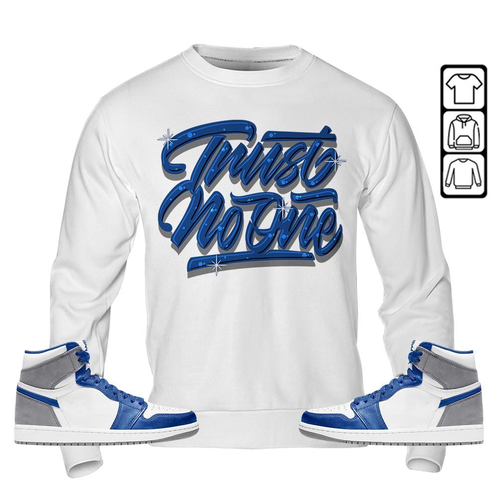 Trust No One Youth Sneaker Shirt Match True Blue 1s, Jordan 1 High OG True Blue MKO T-Shirt Trust No One Youth Sneaker Shirt Match True Blue 1s, Jordan 1 High OG True Blue MKO T-Shirt