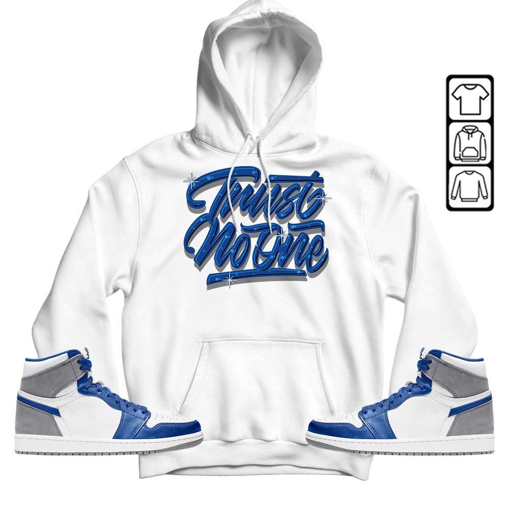 Trust No One Youth Sneaker Shirt Match True Blue 1s, Jordan 1 High OG True Blue MKO T-Shirt Trust No One Youth Sneaker Shirt Match True Blue 1s, Jordan 1 High OG True Blue MKO T-Shirt