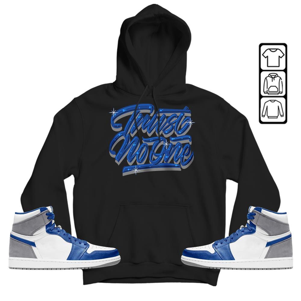 Trust No One Youth Sneaker Shirt Match True Blue 1s, Jordan 1 High OG True Blue MKO T-Shirt Trust No One Youth Sneaker Shirt Match True Blue 1s, Jordan 1 High OG True Blue MKO T-Shirt