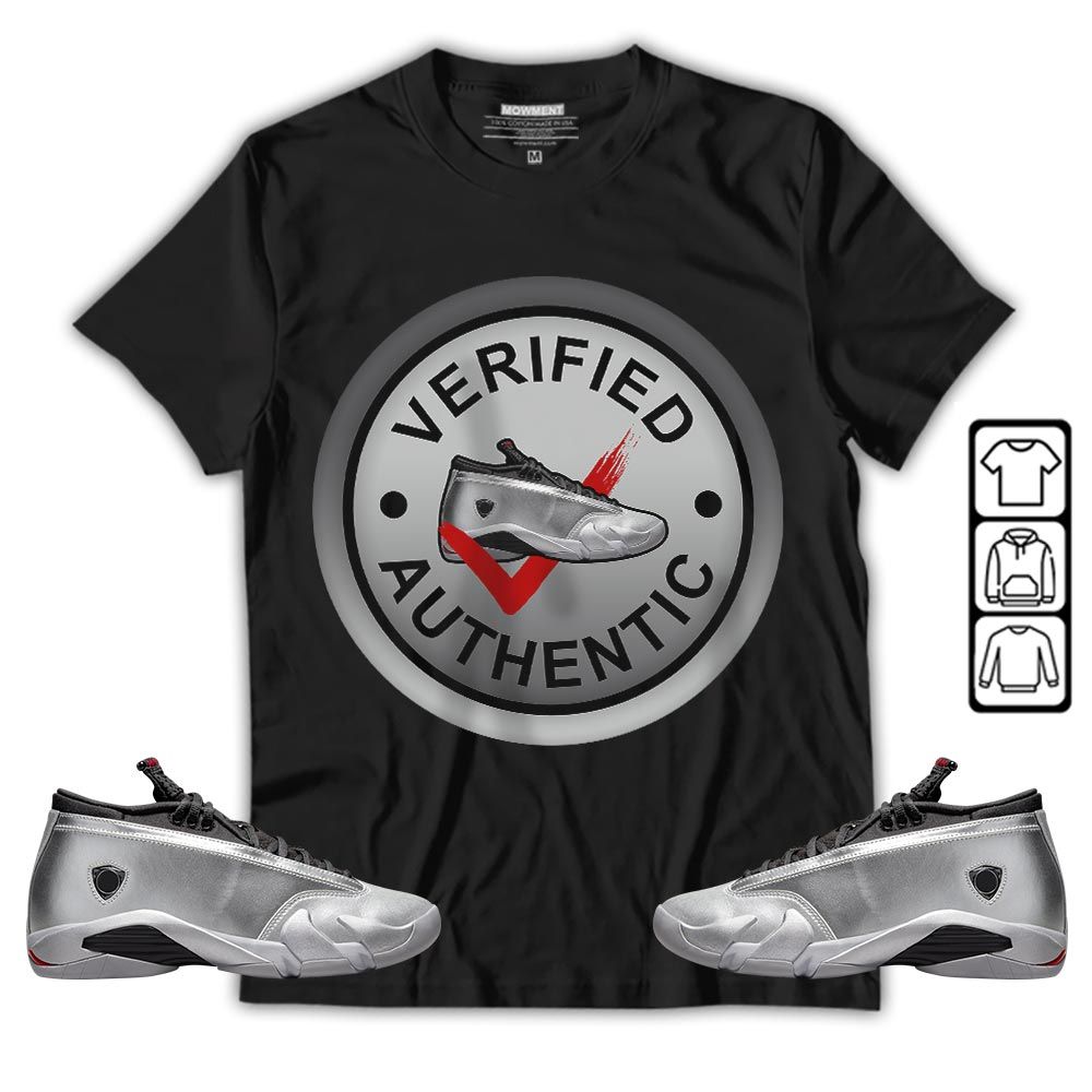 Verified Authentic Shoe Sneaker Shirt Match 14 Low Metallic Silver, Jordan 14 Metallic Silver MKO T-Shirt