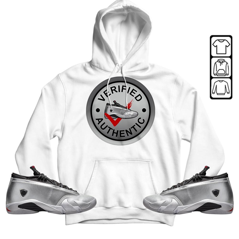 Verified Authentic Shoe Sneaker Shirt Match 14 Low Metallic Silver, Jordan 14 Metallic Silver MKO T-Shirt