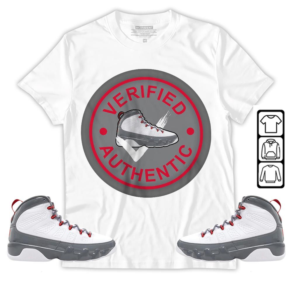 Verified Authentic Shoe Sneaker Shirt Match Grey Fire Red 9s, Jordan 9 Retro Fire Red MKO T-Shirt