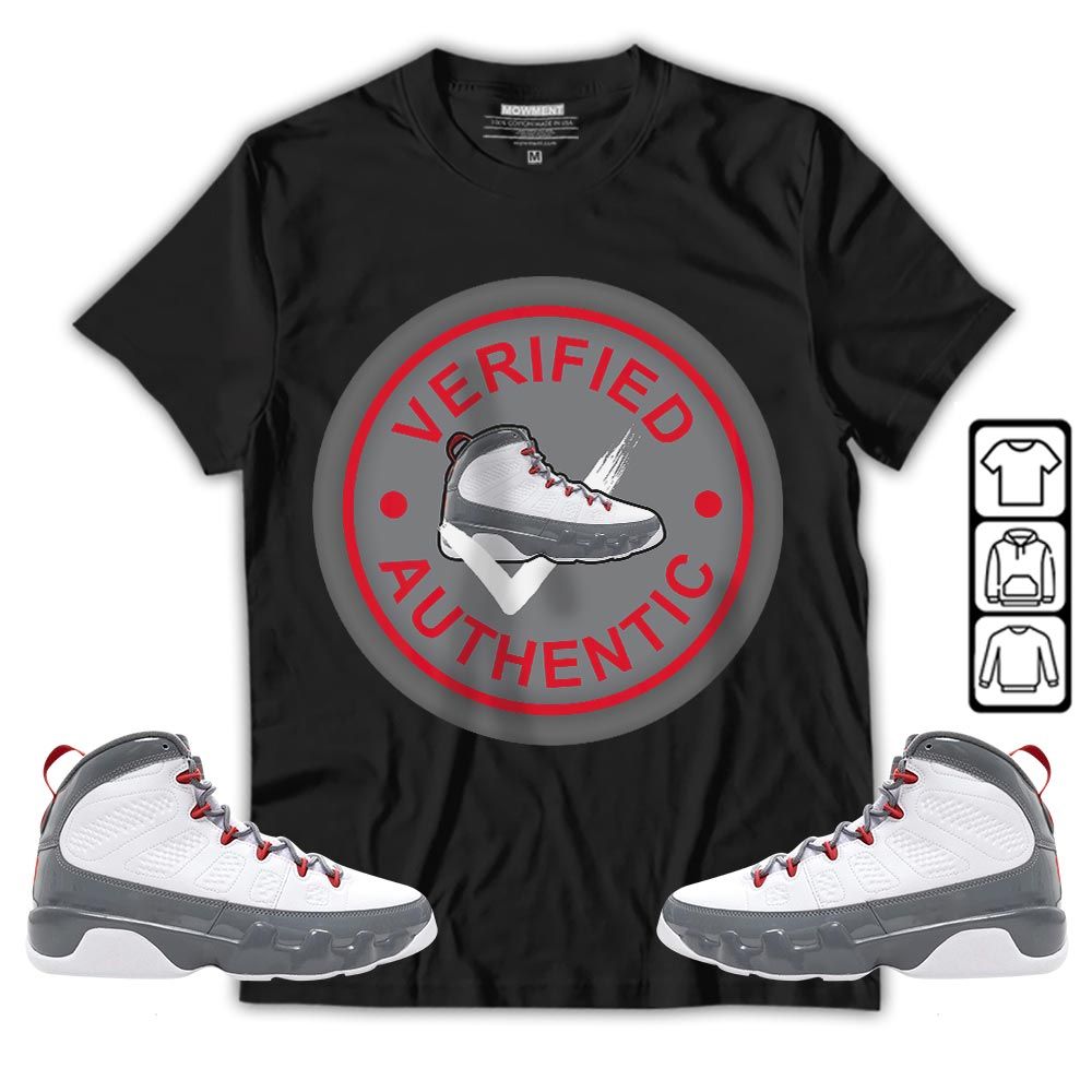Verified Authentic Shoe Sneaker Shirt Match Grey Fire Red 9s, Jordan 9 Retro Fire Red MKO T-Shirt