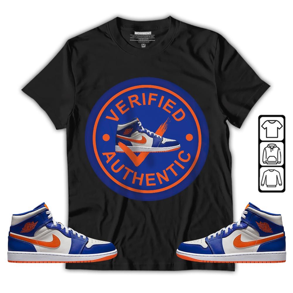 Verified Authentic Shoe Sneaker Shirt Match Mid Knicks 1s, Jordan 1 Mid Knicks MKO T-Shirt